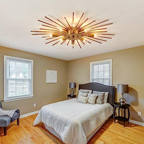 Semi Flush Mount 8 Light Ceiling Light Modern Metal Ceiling Lighting Gold Light Fixture Chandelier for Farmhouse Kitchen Dining Room Bedroom Hallway Living Room