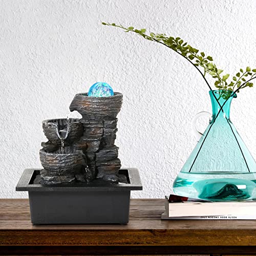 Water Fountain Indoor Tabletop Waterfall Fountain with LED