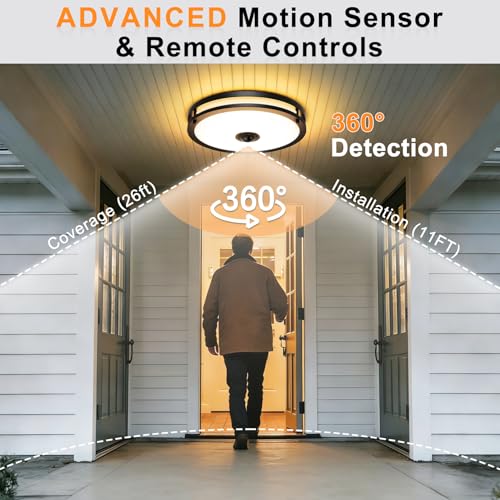 2 Pack 12" LED Motion Sensor Outdoor Ceiling Light with Remote