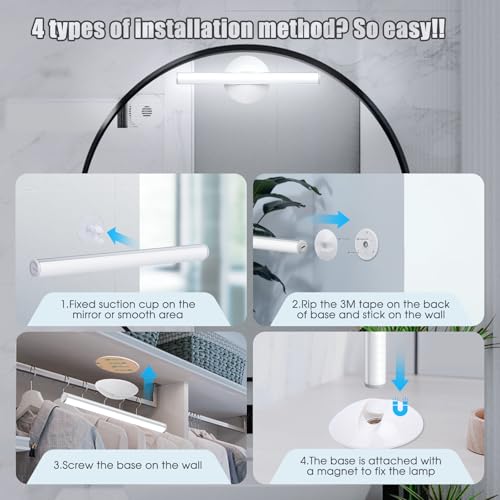 LED Mirror Lights Portable Rechargeable Vanity Light 3 Brightness Touch Control Makeup Light for Bathroom Dressing Room 2 Packs