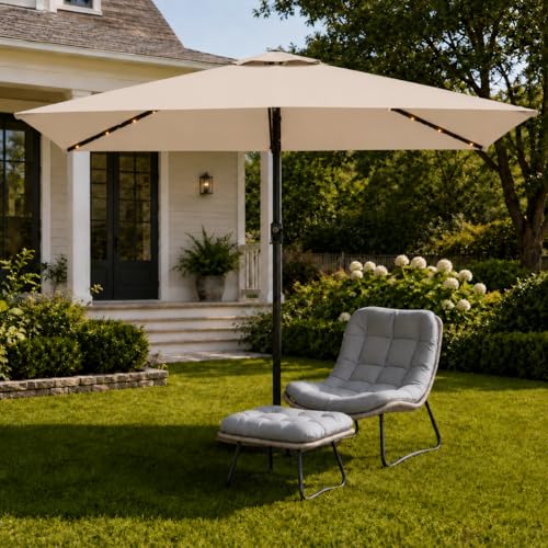6.5 x 10ft Rectangular Patio Umbrella with Solar Lights