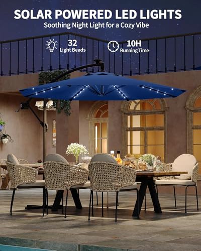 10FT Solar Lights Offset Patio Umbrella with Cross Base