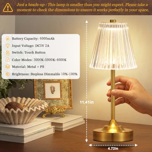 Gold Cordless Rechargeable Table Lamp (2 Count)
