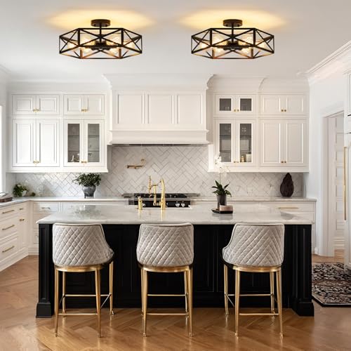 Modern Farmhouse Black Metal Semi Flush Mount Ceiling Light Fixture 19.7 in