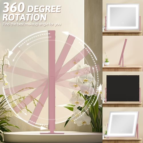 Pink Vanity Mirror with Lights 22"x18"
