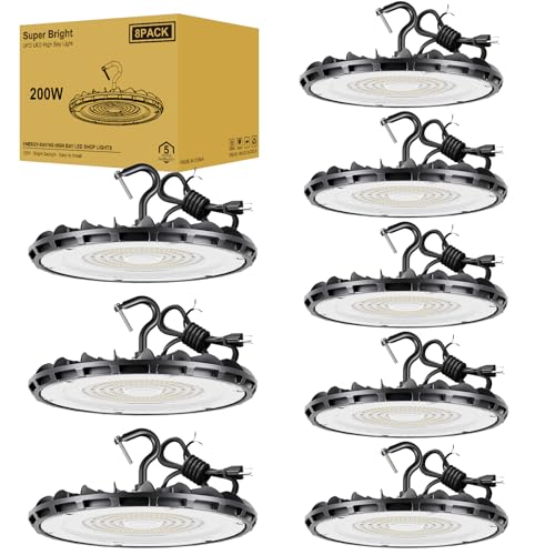 UFO LED High Bay Light 200W 22000LM 5000K High Bay LED Shop Lights (8 Count)