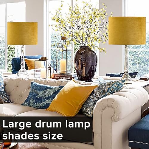Set of 2 Large Drum Yellow Velvet Lamp Shade 16"x16"x10" (2 Count)