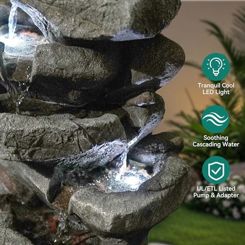 20" H Rock Outdoor Water Fountain with LED Lights