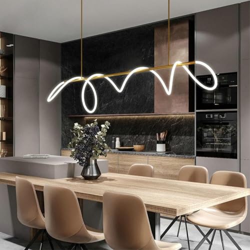 Modern LED Pendant Light Spiral Gold Modern Chandelier for Dining Room Light Fixture for Kitchen Island Lighting Adjustable Ceiling Hanging 47.2 Inch Dining Room Light Fixture with Remote