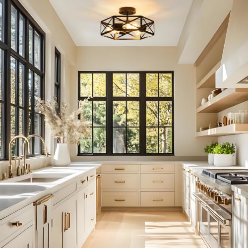 Modern Farmhouse Black Semi Flush Mount Ceiling Light 14.6 Inch (Black / 14.6 Inch)