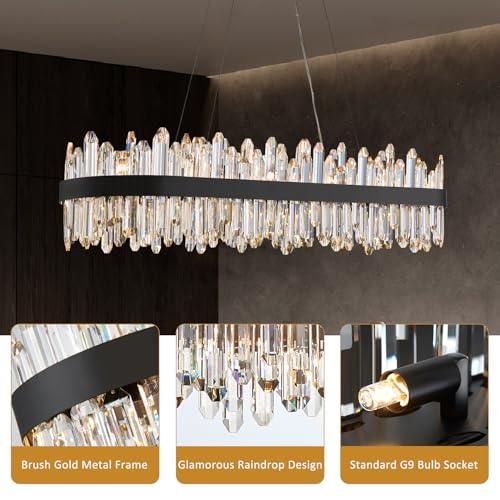 Black Oval Crystal Chandelier L45.3 inch