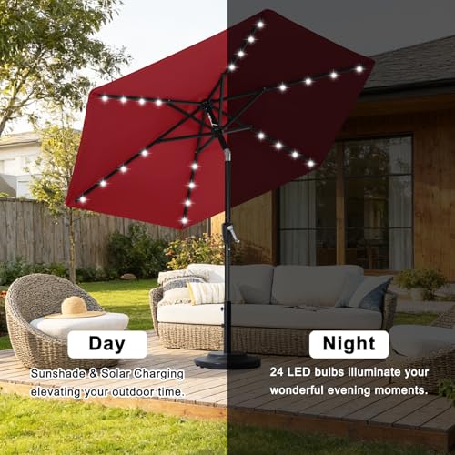 Solar Led Patio Umbrella with 24 Lights 7.5FT