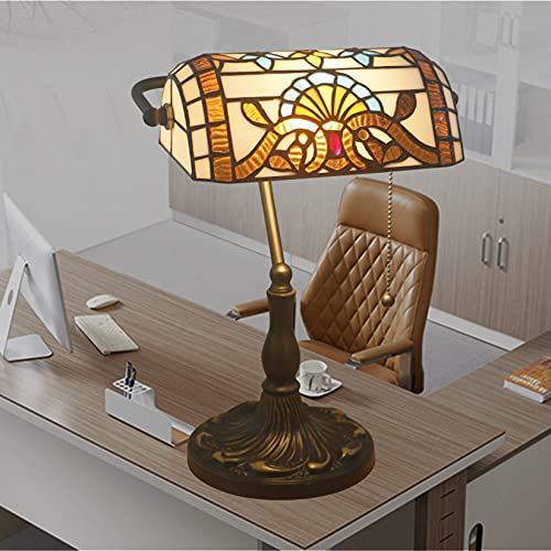 Tiffany Style Bankers Table Lamp Stained Glass Piano Desk Lamp Vintage Bedroom Bedside Lamp for Study