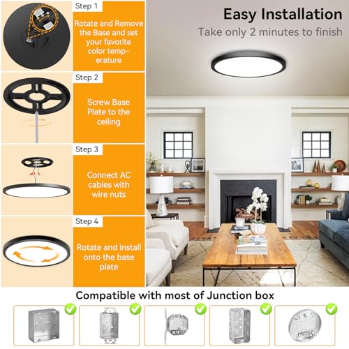 5CCT 3000k//3500k/4500k//5000k/6000k Selectable, Dimmable Led Flush Mount Ceiling Light, 20 Inch 5000LM Round Modern Flat Panel,Super Slim for Living Dining Kitchen Bedroom Room