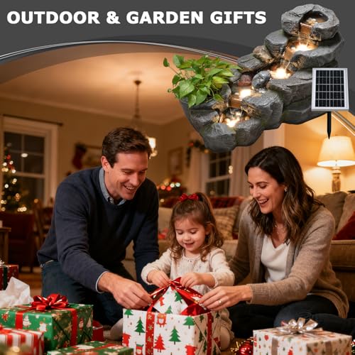 5 Tier Solar Water Fountain Outdoor Rock Waterfall Fountains