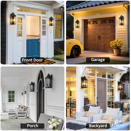 17-Inch 2-Light Outdoor Porch Wall Lantern, Black Exterior Light (2 Count)