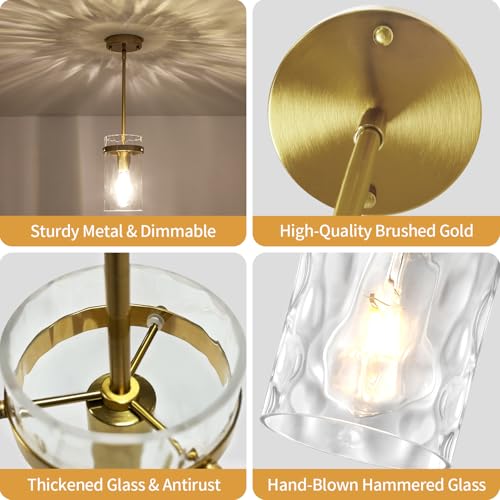 Hammered Glass Pendant Light Fixtures Gold Kitchen Lighting Over Island
