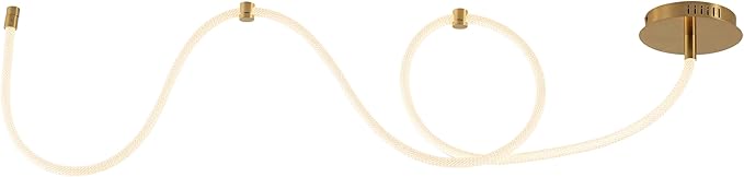 JONATHAN Y 55" Brass Gold Modern Minimalist Linear LED Flush Mount Light, 360° Adjustable Silicone Neon Rope, Dimmable Lamp for Bedroom, Living Room, Home Office JYL7141A