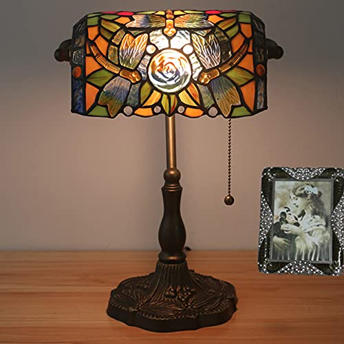 Tiffany Style Bankers Table Lamp Stained Glass Piano Desk Lamp Vintage Bedroom Bedside Lamp for Study