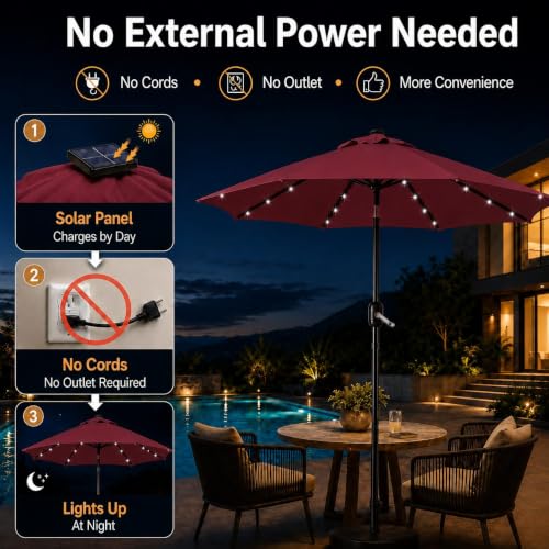 9FT Solar Patio Umbrella w