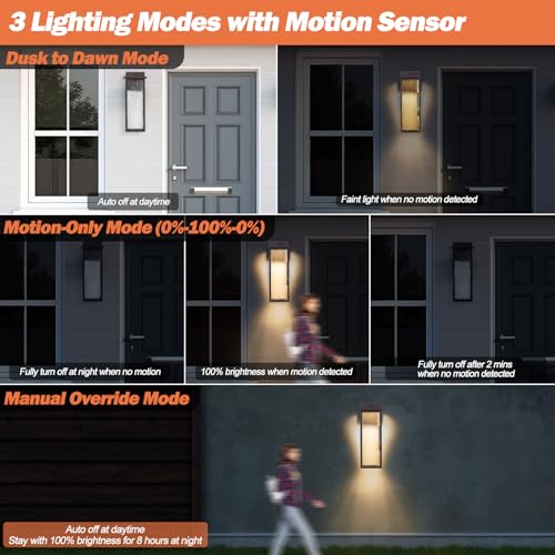 20” Large Brown Motion Sensor Dusk to Dawn Outdoor Wall Sconces (2 Count)
