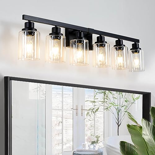 6 Light Black Vanity Lights 38'' Modern Bathroom Vanity Lighting Fixtures Above Mirror? Industrial Matte Bathroom Light Fixtures