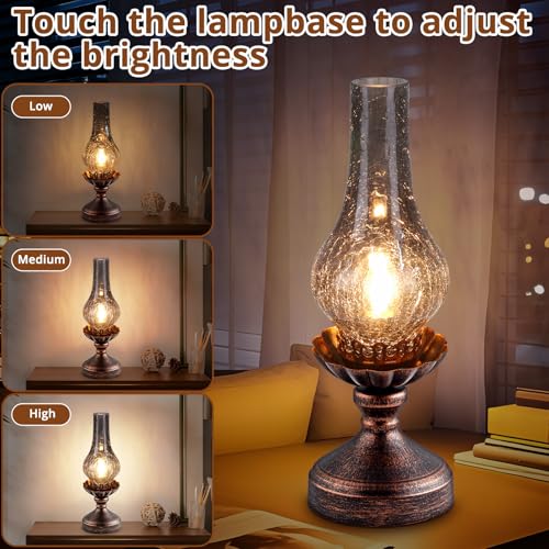 Vintage Table Lamp with Smoke Grey Crackle Glass Shade