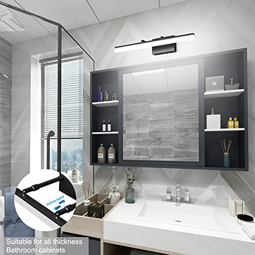 24 inch Black LED Vanity Light Adjustable Modern Bathroom Vanity Light Fixtures Over Mirror 5500K