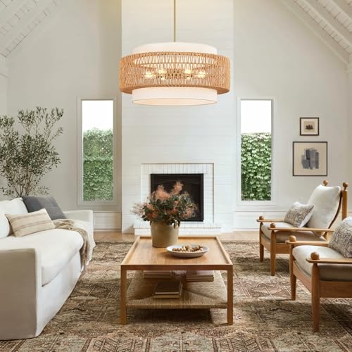 6 Light Rattan Chandelier for Dining Room