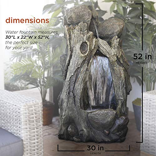 WIN270 52" Outdoor Rainforest Waterfall Tree Trunk Fountain with LED Lights