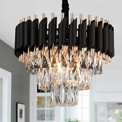 Modern Crystal Chandeliers 3 Tiers Black and gold Pendant Light Fixtures