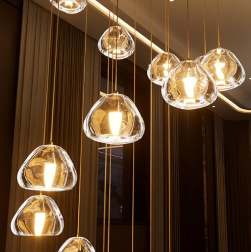 157 Inches Long Chandelier Bubble Crystal Balls Glam Chandeliers Dimmable Light High Ceiling Pendants Light Adjustable Large Size Lighting Fixtures Antique Gold