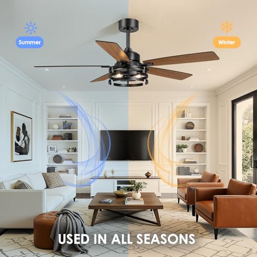 52 Inch Ceiling Fan with Light and Remote Control (Black)