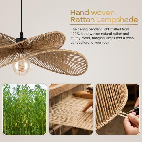 22.8" Large Boho Rattan Pendant Light (Natural)