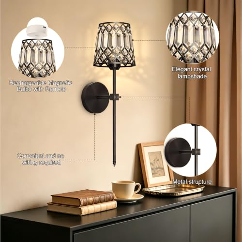 Black Battery Operated Wall Sconces Set of 2
