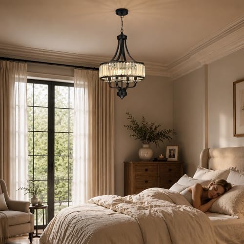 4 Light Black Crystal Chandelier (Black / 4-Light)