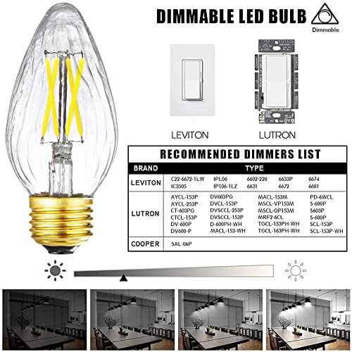 E26 Edison Bulb 6W Equivalent E26 LED Bulb 60 Watt Dimmable 4000K E26 Light Bulb AC120V Neutral White 600lm Flame Wrinkle Glass LED Bulb for Pendant