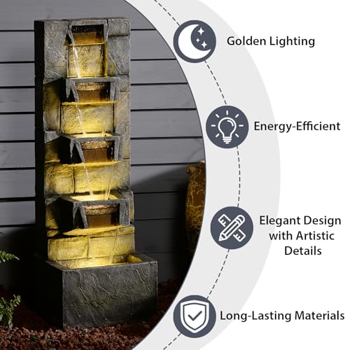 Outdoor Waterfall Fountain with LED Lights
