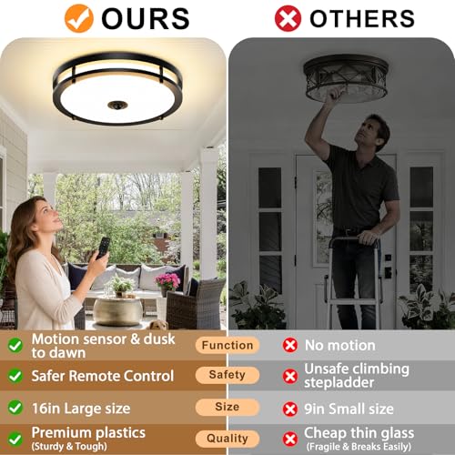 16IN LED Motion Sensor Outdoor Ceiling Light with Remote