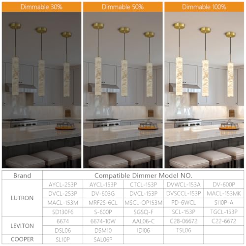 Natural Alabaster Pendant Lights for Kitchen Island White Marble Long Tube Chandelier 4000K Modern Gold Ceiling Light Fixtures for Bedroom Dining Room Table Living Room Hallway