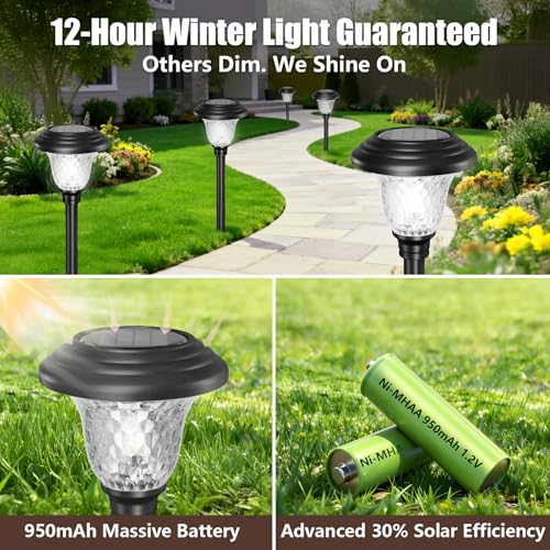 8 Pack Solar Pathway Lights Outdoor Solar Powered Light Waterproof Glass High Lumen for Garden Landscape Path Yard Walkway Patio Driveway Outside White Color Changing Black (8 Count)