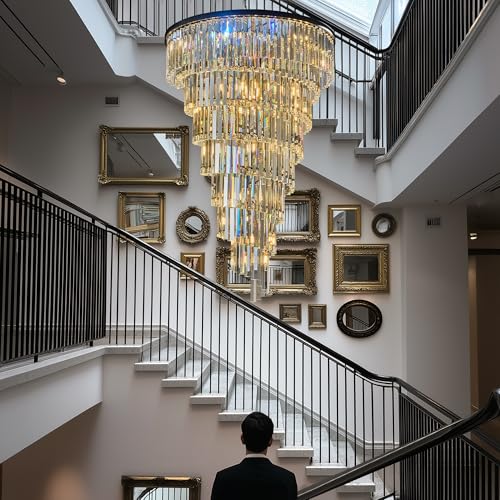 36 Inch Gold Crystal Tube Spiral Chandelier