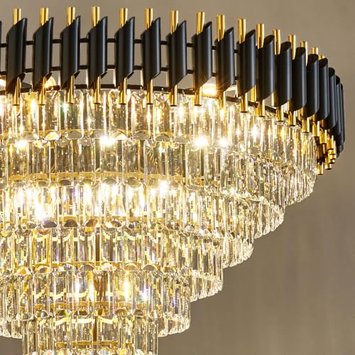 Modern Large Crystal Chandeliers Black and Gold 35" Round 7 Tiers 18 (19 Count)