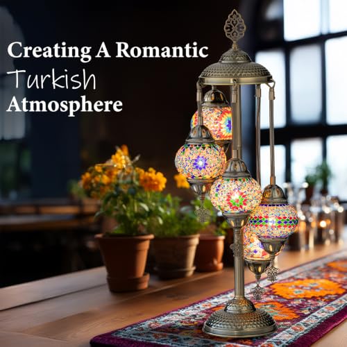 31" Turkish Mosaic Lamp Handmade 5 Globes Moroccan Table Lamp