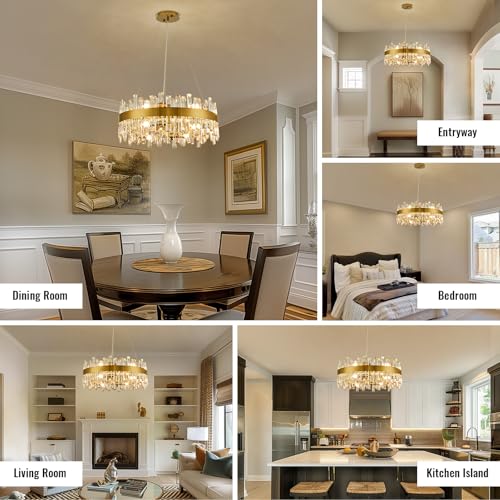 Modern Gold Crystal Raindrop Dining Chandelier Ceiling Light D23.6''