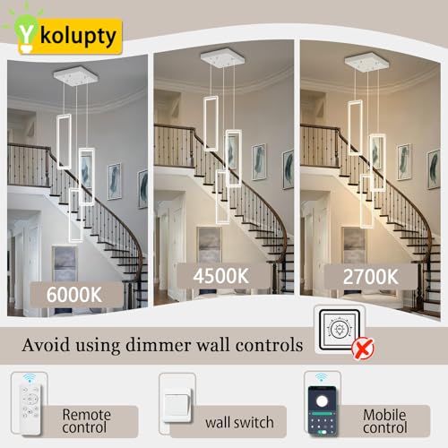 3 Lights Modern Rectangle Chandelier Dimmable Pendant Lighting Adjust LED Staircase Chandelier Hanging Light Fixtures for Kitchen Island Dining Room Entryway Foyer Chrome