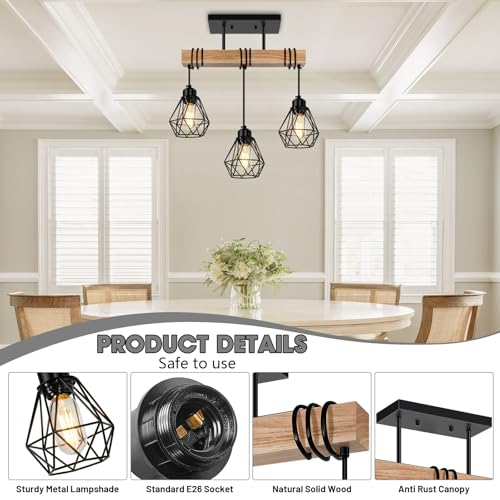 3 Lights Farmhouse Dining Room Pendant Light Fixtures Over Table