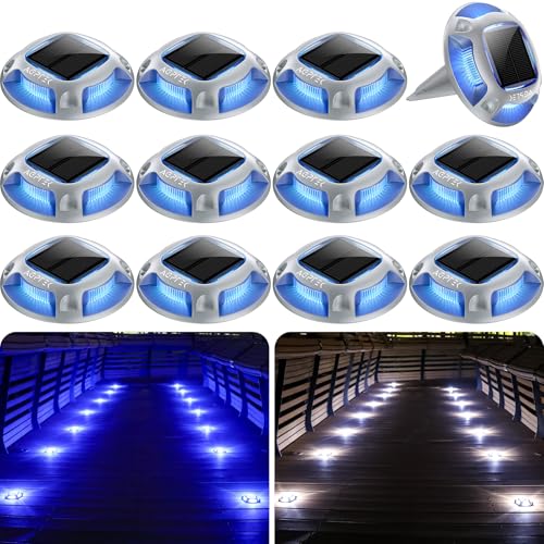 2 Colors in 1 Solar Driveway Lights 12 Pack with Ground Spike Design (12 Count)