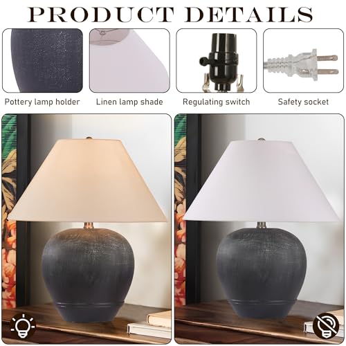 21'' Large Gray Base Ceramic Basin Table Lamp Set of 2 for Bedroom (2 Count)