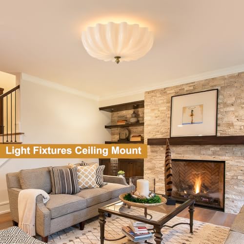 15.7in Milk Glass Ceiling Light Flush Mount Flower Shade 3 (Gold & Milk / 15.7in)